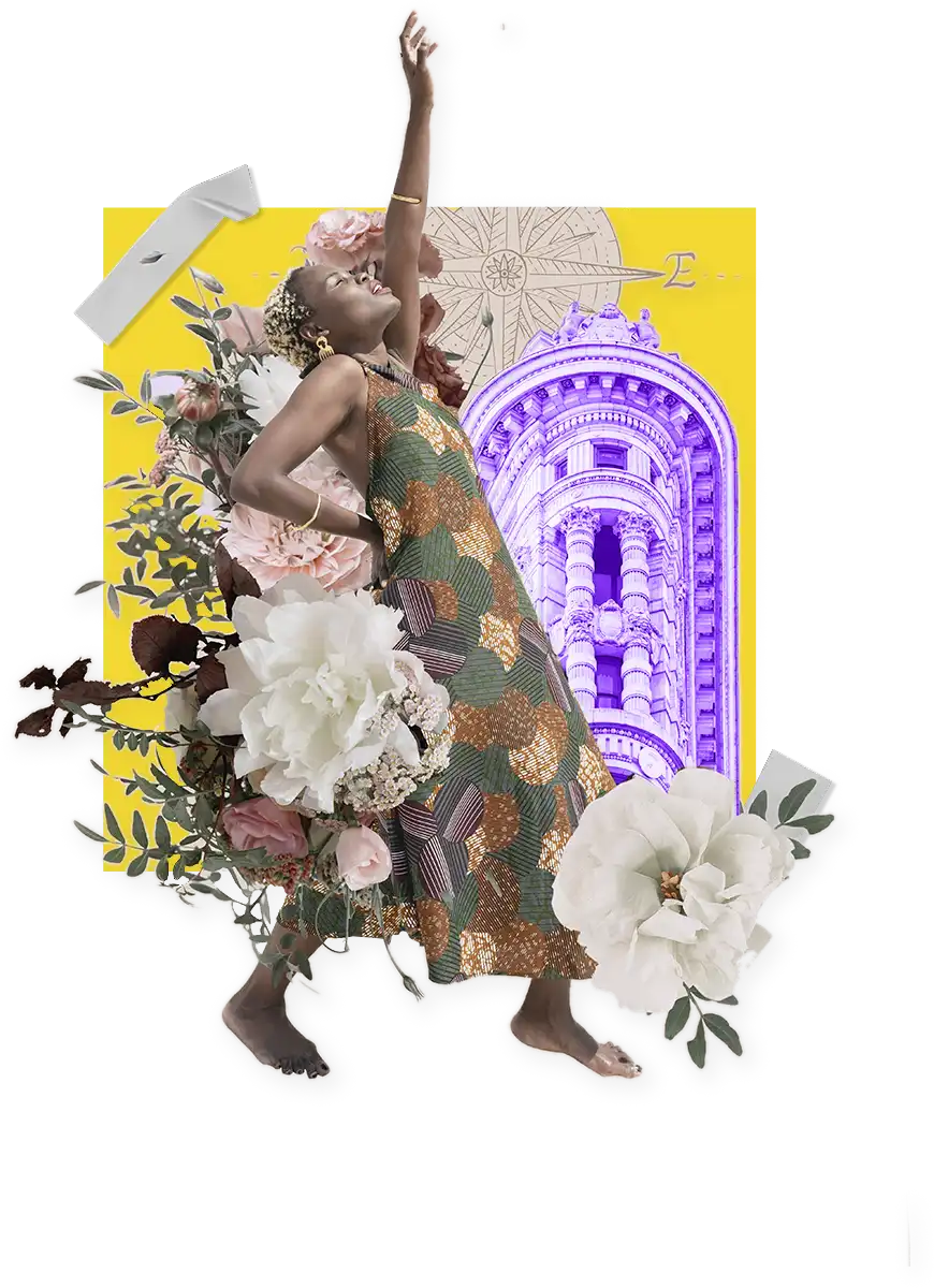 Mulher dançando entre flores